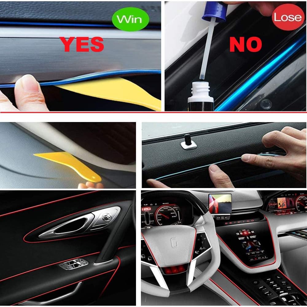 El Wire Purple Interior Car LED Strip Lights, 5M Neon Wire USB 5V with Fuse Protection for Automotive Interior Decoration, with 6mm Sewing Edge