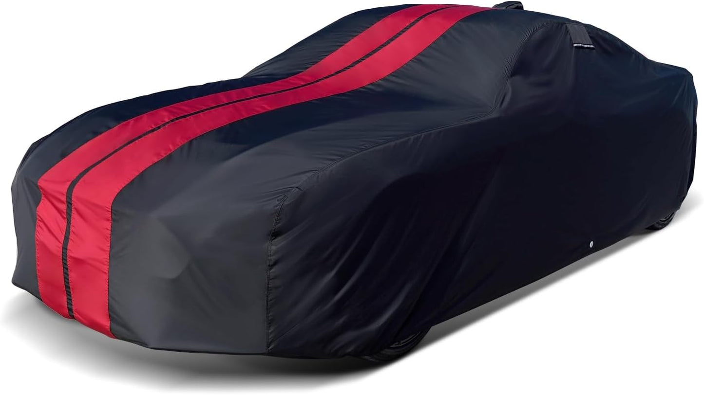 iCarCover Custom Car Cover for Pontiac Bonneville Wagon (1959-1970) Waterproof All-Weather Rain Snow UV Sun Protector Full Exterior Indoor Outdoor Car Cover (Stripe - Black/Red)