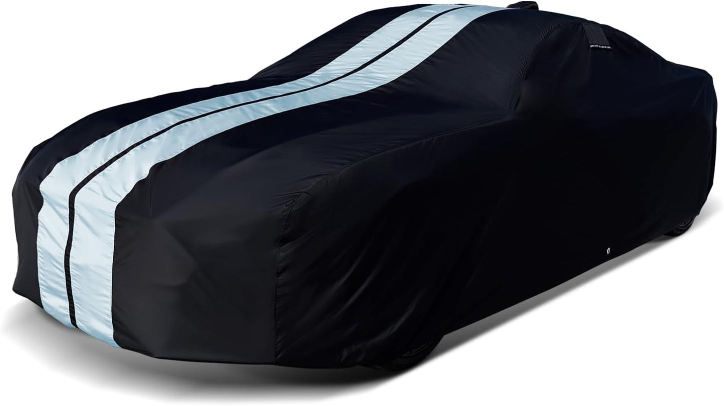 iCarCover Custom Car Cover for Pontiac Parisienne Wagon (1965-1970) Waterproof All-Weather Rain Snow UV Sun Protector Full Exterior Indoor Outdoor Car Cover (Stripe - Black/Gray)