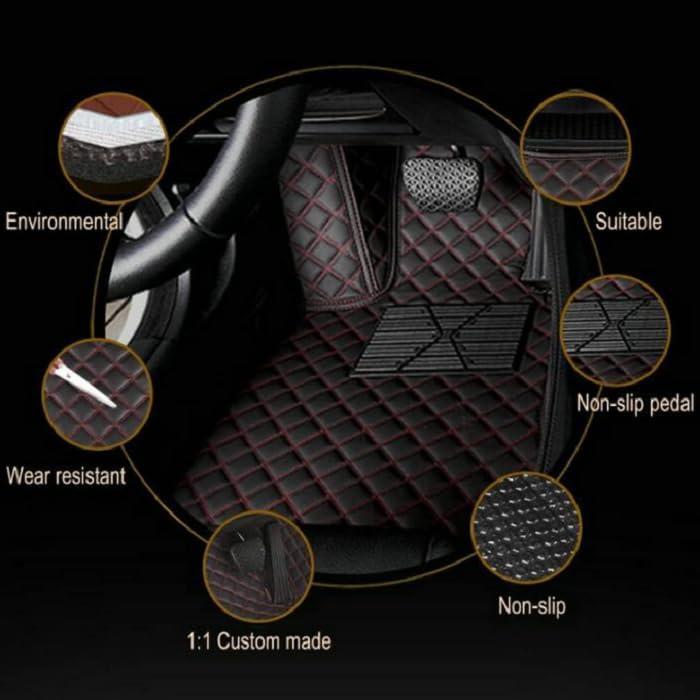Customized Personalized car Floor mats, All-Weather Luxury car Floor mats, Waterproof and Anti Slip Leather car Floor mat Lining, 95% Customized car, Truck, and SUV Floor mats (Edge red bar)