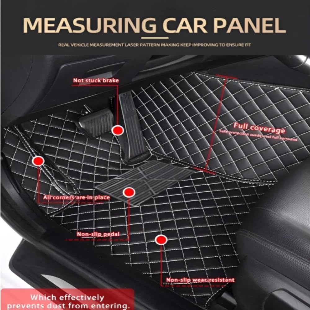 Add Personal Touch to Your Vehicle with IMEISH Customizable Logo Text Car Mats for 99% of vehiclesPads Protection Non-Slip Leather Floor Liners (Black Stitching)