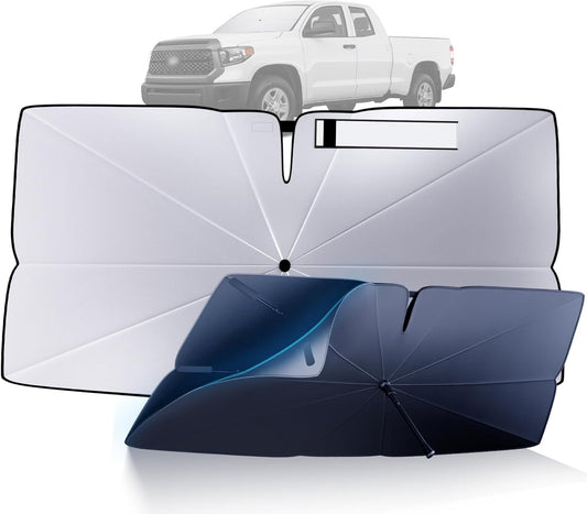 Windshield Sun Shade Umbrella: Custom Fit for 2007-2021 Toyota Tundra SR/SR5/Limited/Platinum/TRD Pro (XK50) - Double Thickened Foldable Front Window Sunshade, Superior UV & Heat Protection