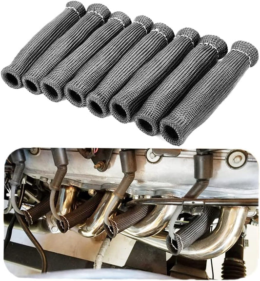 Spark Plug Wire Boots Thermal Protection Insulator Sleeve, 1200 Degree Heat shield Cover Wrap 6 inch for Car Truck 8PCS(black)