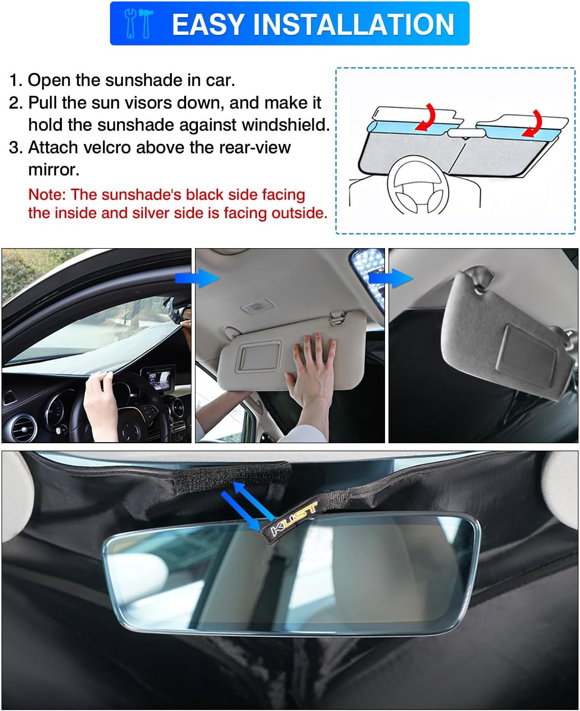KUST Windshield Sun Shade for Infiniti Q60 Coupe 2017-2022 Window Sunshade Sun Visor Protector Foldable Blocks UV Rays Keep Your Car Cooler