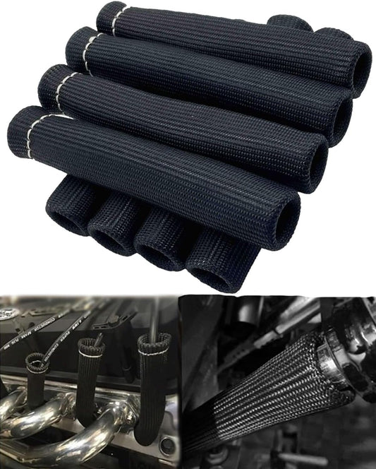 Spark Plug Wire Boots Protector - 8 PCS 2500° Spark Plug Heat Sleeve, 6 Inches Spark Plug Wire Heat Shield Protection Cover Replacement for LS1 / LS2 SBC BBC 350 454 Car Truck, Black