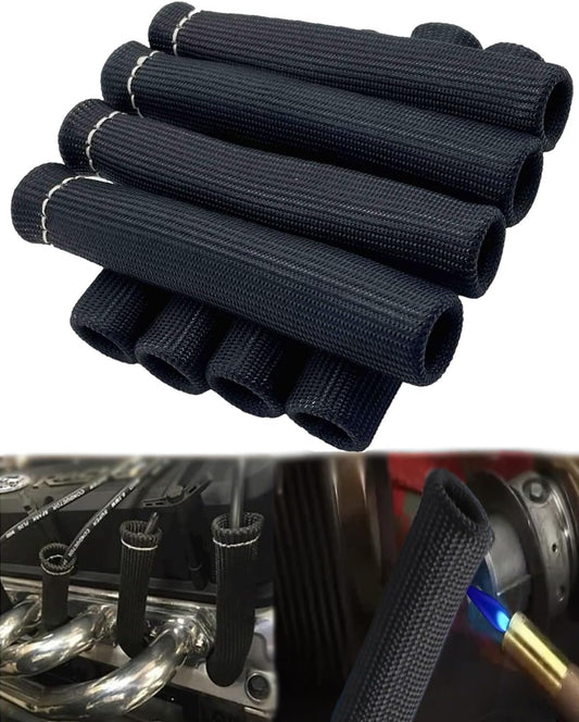 Spark Plug Wire Boots Protector - 8 PCS 2500°Spark Plug Wire Heat Shield, 6 Inches Spark Plug Heat Sleeve Protection Cover Replacement for LS1 / LS2 SBC BBC 350 454 Car Truck, Black