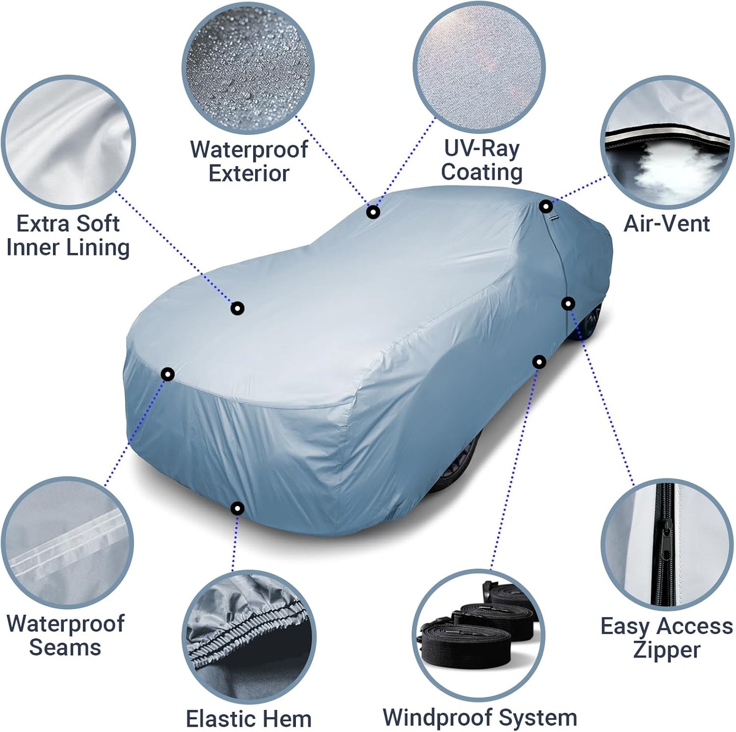 iCarCover Premium Car Cover for 1964-1972 Chevy Malibu Heavy Duty Waterproof All-Weather Automobiles Custom Fit Indoor Outdoor UV Snow Protection Covers with Straps and Bag