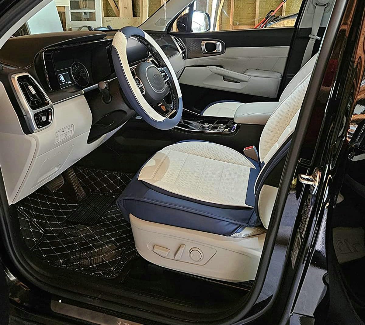 Custom Car Floor Mat Compatible with BMW Mercedes-Benz Toyota Cadillac Lexus Honda Infiniti Nissan Hyundai Kia Audi All Models Cars Sedans SUVs Automotive Mats (Black and White bar)