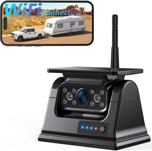 WiFi Magnetic Solar Wireless Backup Camera, 10500mAh Rechargeable 1080P Rear View Camera for Truck RV Trailer Car, DVR Recording Night Vision IP69 Waterproof, App for Phone iOS Android AP1 DVKNM