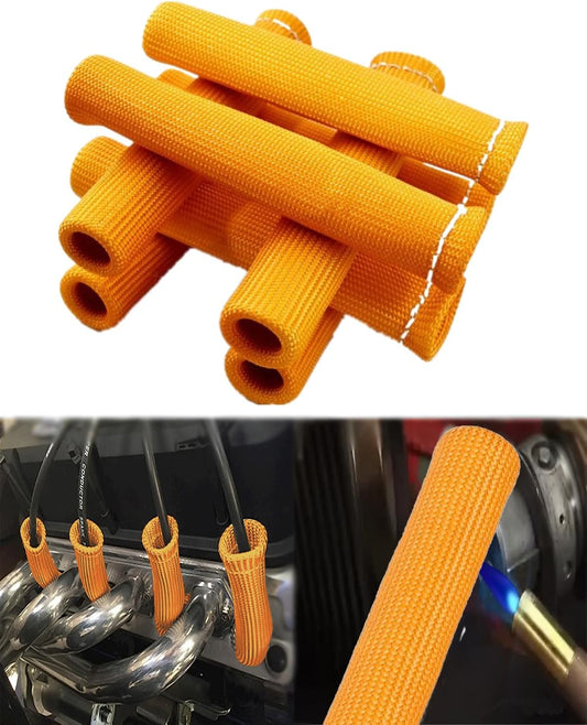 Spark Plug Wire Insulators Boot - 8 PCS 2500° Spark Plug Wire Boots Protector, 6 Inches Spark Plug Heat Sleeve Protection Cover Replacement for LS1 / LS2 SBC BBC 350 454 Car Truck, Orange
