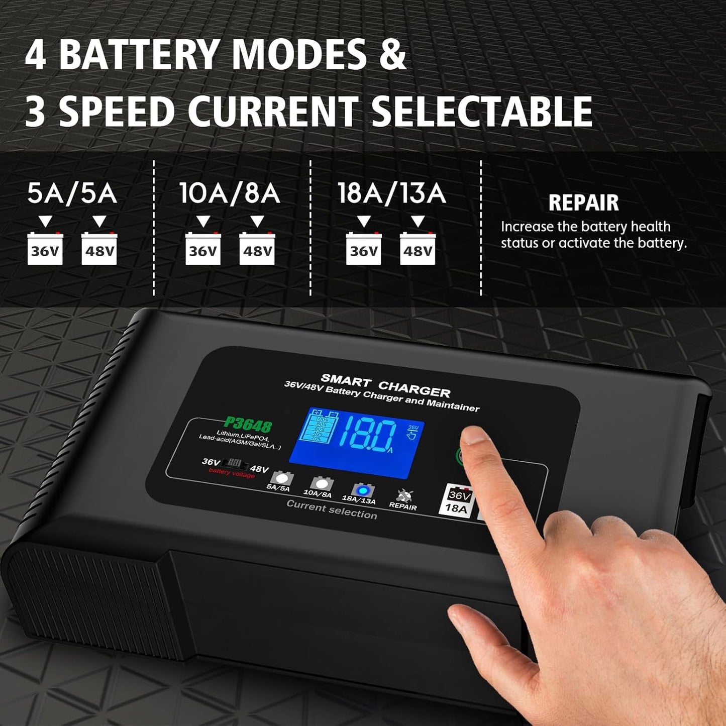 Golf cart Battery Charger, 48V 13A and 36V 18A Trickle Charger,48 Volt Golf Charger,for EZGO RXV&TXT Smart Charger,Lithium,LiFePO4,Lead-Acid AGM/Gel/SLA..Battery Chargers,3-Pin (Delta-Q)