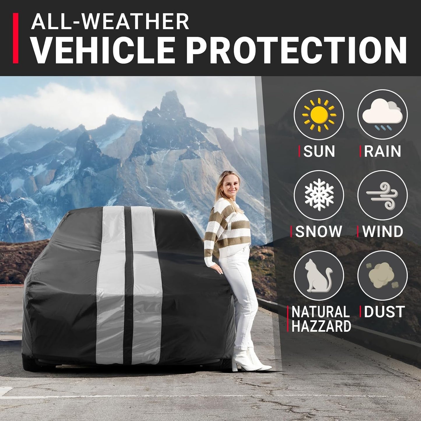 iCarCover Custom Car Cover for Chevy Impala (1994-1996) Waterproof All Weather Rain Snow UV Sun Protector Full Exterior Indoor Outdoor Car Cover (Stripe - Black/Gray)