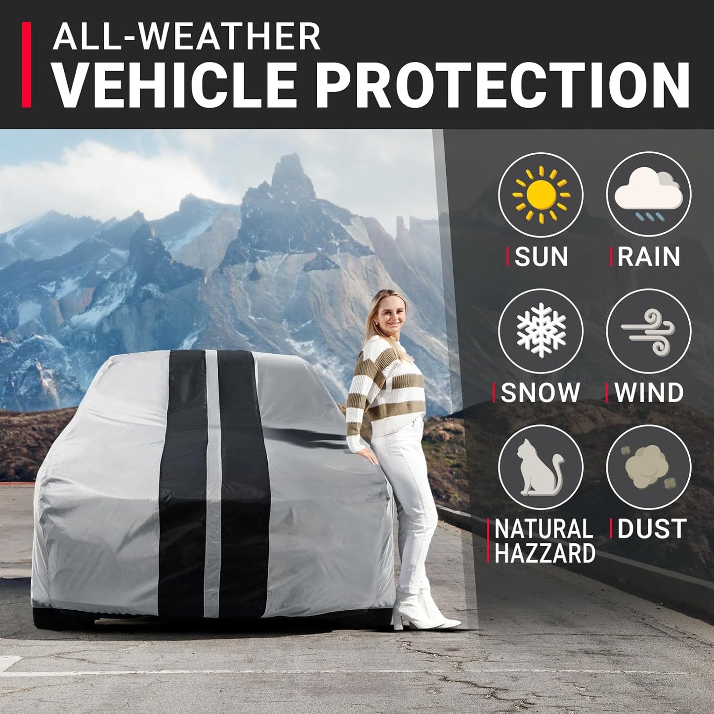 iCarCover Custom Car Cover for Pontiac Sunbird 2-Door (1976-1980) Waterproof All-Weather Rain Snow UV Sun Protector Full Exterior Indoor Outdoor Car Cover (Stripe - Gray/Black)