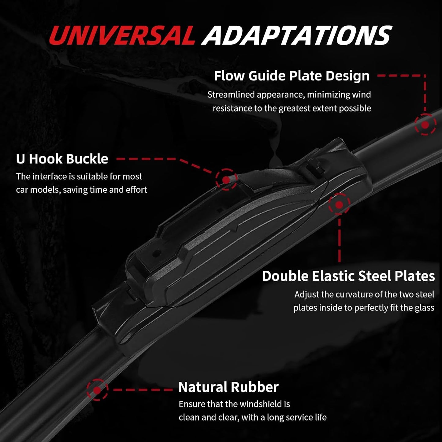 OTUAYAUTO Premium Windshield Wiper Blades - Replacement for Hyundai Accent 2012-2022 - All-Weather Performance, Front and Rear Wiper Blades, U Hook - 26"+16"+11" (Pack of 3)