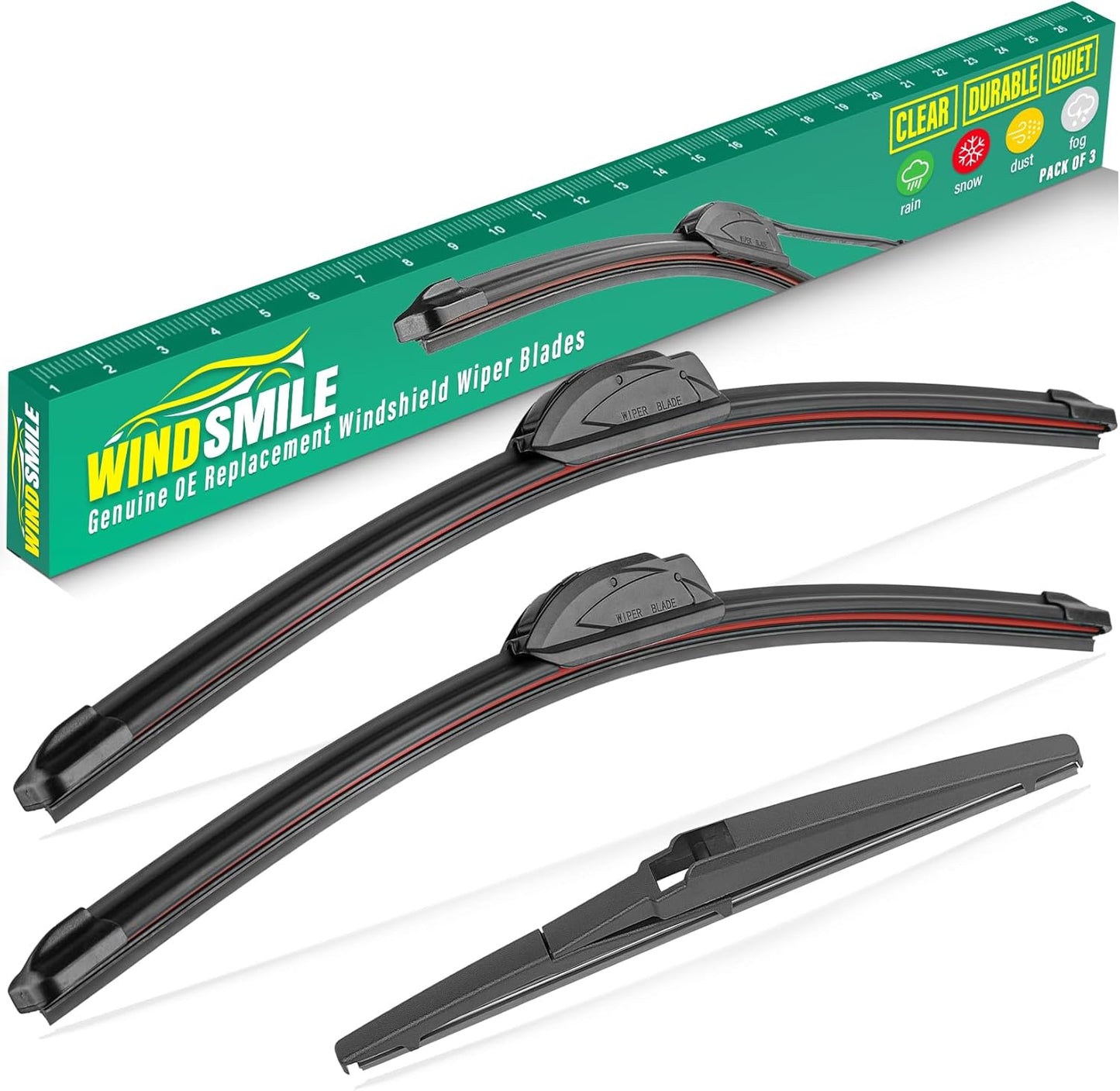 24" 17" 12" Windshield Wiper Blades Replacement for Toyota RAV4 2006 2007 2008 2009 2010 2011 2012 RAV 4 Premium All Weather Front Rear Wipers Set - OEM Quality (Pack of 3)