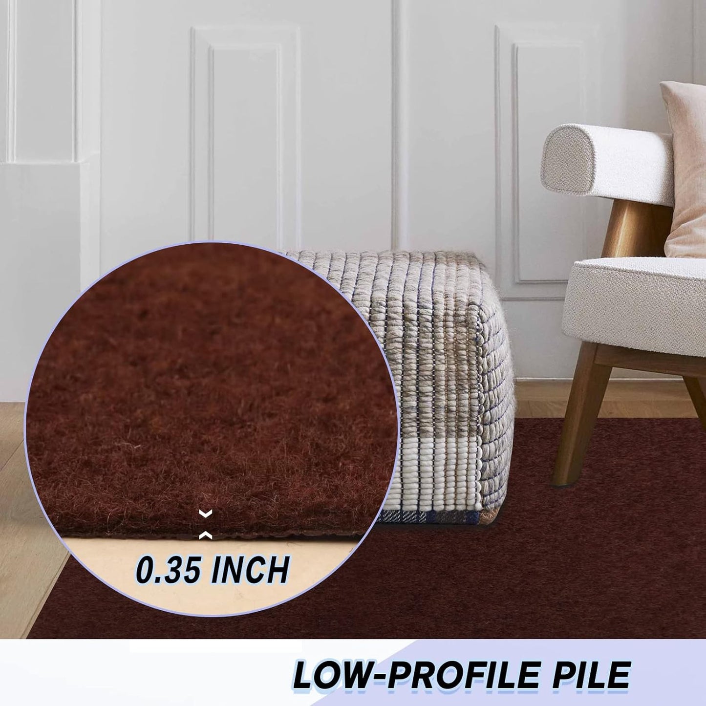 Custom Size Backed Non-Slip Area Rugs Runner, Easy Clean, Waterproof Runner Rugs for Hallway Entryway, Kitchen, Laundry, 4FT x 74FT, Brown