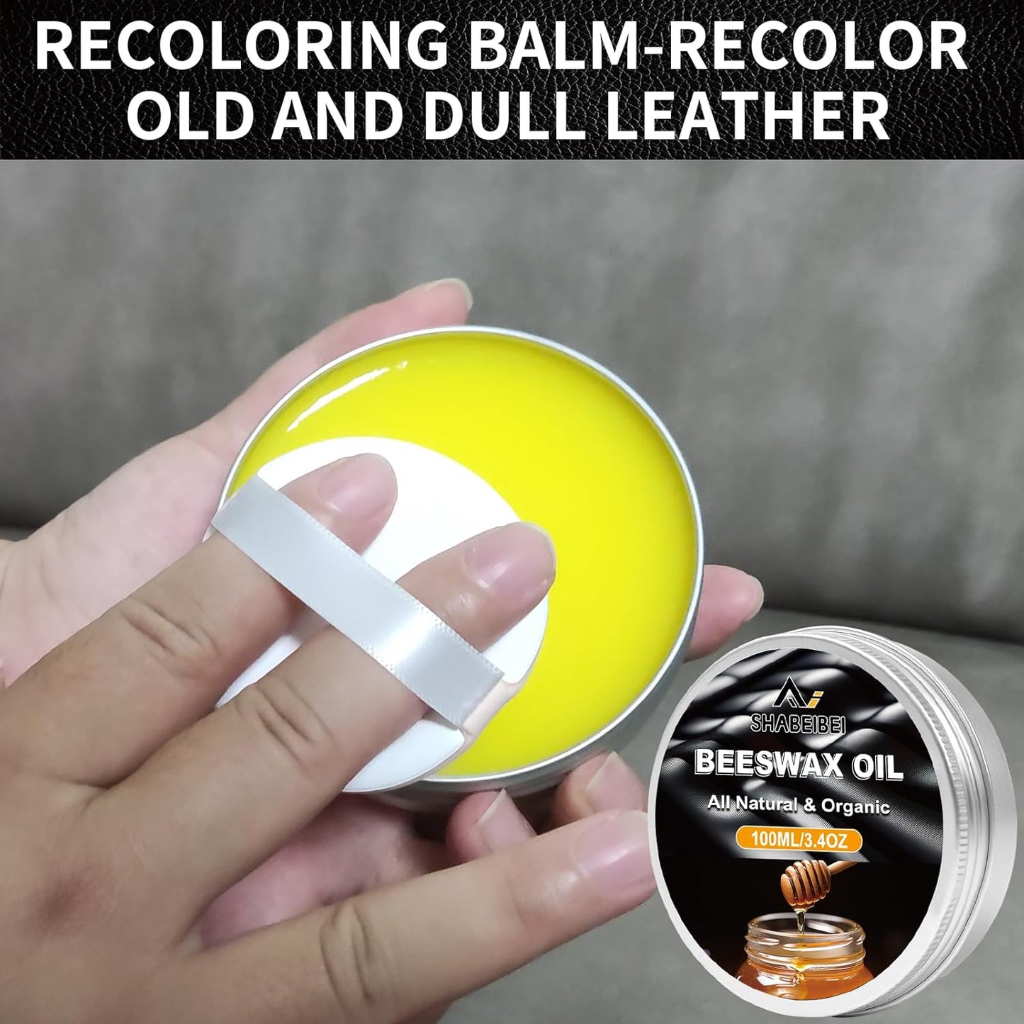 Leather Repair Kit Recoloring Balm Cleaner Conditioner Waterproof Beeswax Oil for Car Seat Furniture Couch Shoe Leather Vinyl(Light Brown)