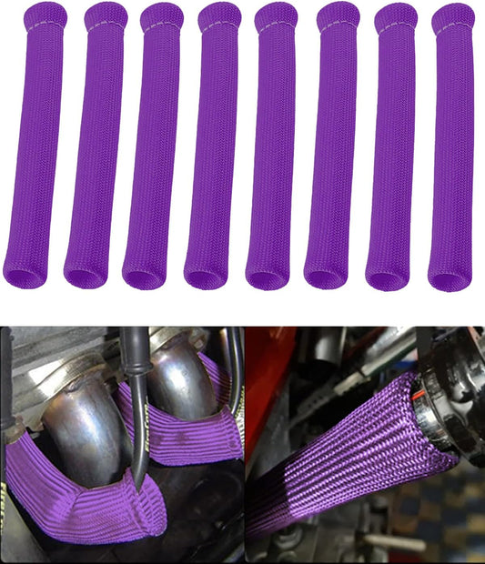 Spark Plug Wire Cover Replacement - 8 PCS 2500° Spark Plug Heat Sleeve, 6 Inches Spark Plug Wire Heat Shield Boots Protector Protection for LS1 / LS2 SBC BBC 350 454 Car Truck, Purple