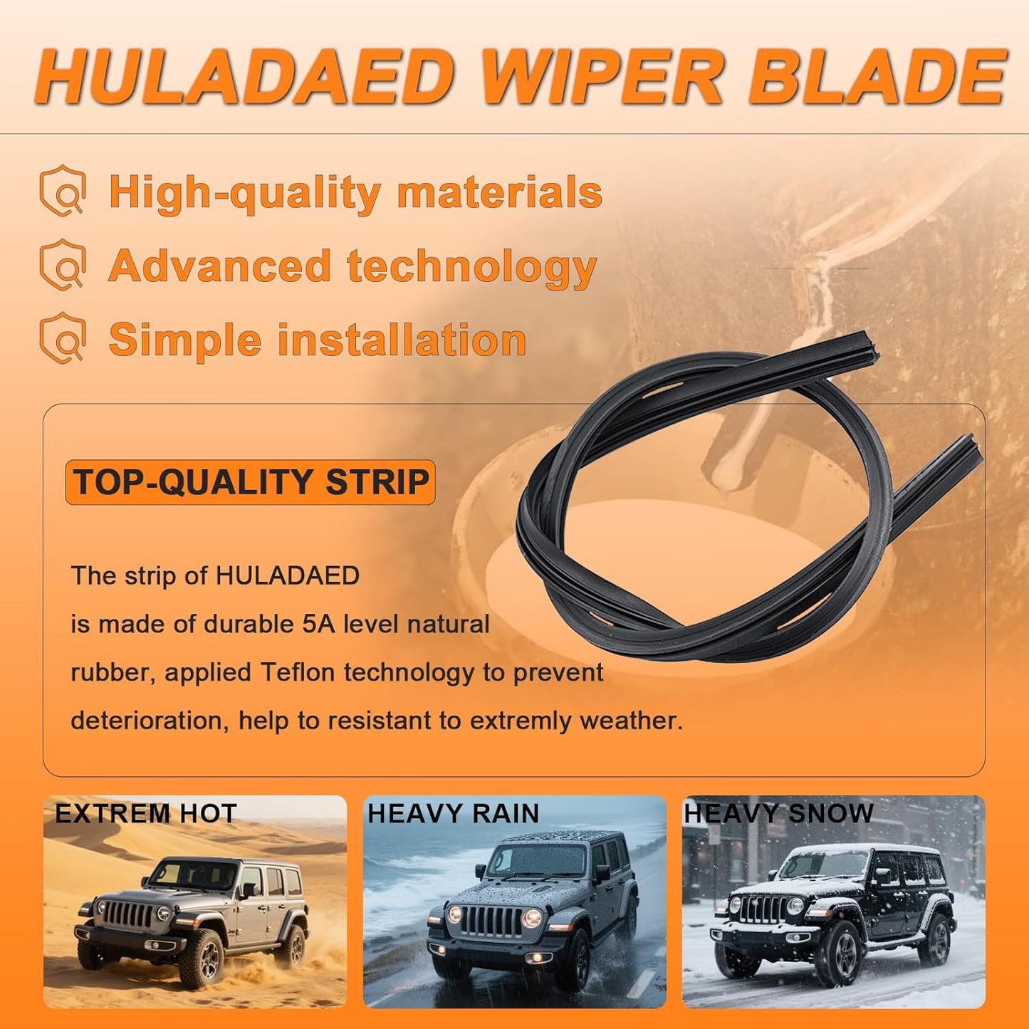 HULADAED® 24'' 21'' 12'' Windshield Wipers Replacement for Chevy/Chevrolet Traverse 2017-2012,Silicone Front Rear Wiper blades for MY Car-All Weather & Quiet(3 PACK)