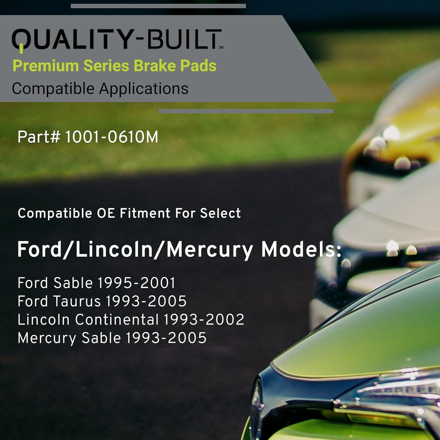Premium Semi-Metallic Rear Brake Pads (1001-0610M) Compatible with Ford Sable 1995-2001, Ford Taurus 1993-2005, Lincoln Continental 1993-2002, Mercury Sable 1993-2005