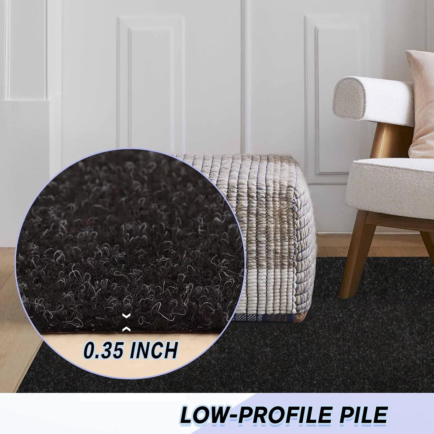 Custom Size Backed Non-Slip Area Rugs Runner, Easy Clean, Waterproof Runner Rugs for Hallway Entryway, Kitchen, Laundry, 2FT x 20FT, Black
