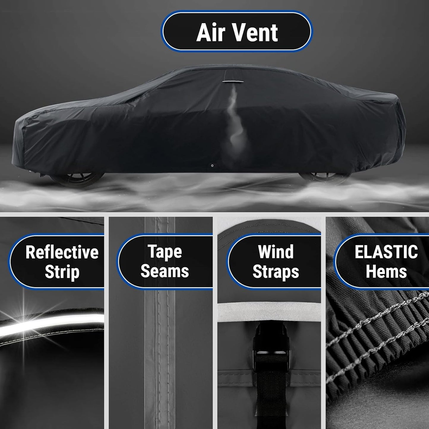 iCarCover Custom Car Cover for Chevy Impala (1994-1996) Waterproof All Weather Rain Snow UV Sun Protector Full Exterior Indoor Outdoor Car Cover (Stripe - Black/Gray)