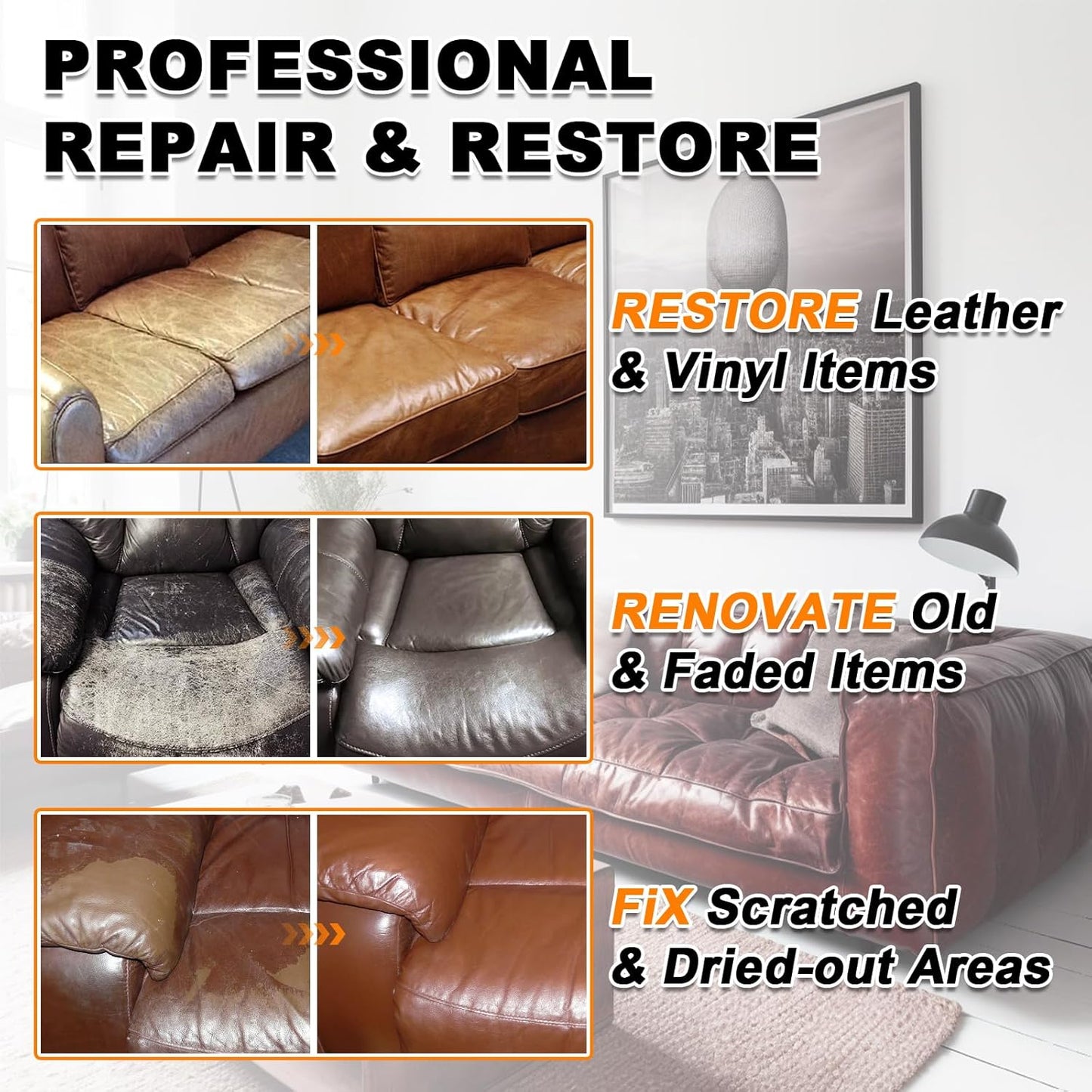 12oz Leather Recoloring Balm & 3.4oz Mink Oil Leather Conditioner kit,Dark Brown Leather Color Repair Kits for Couches, Leather Couch Paint Scratch Repair for Furniture Car Sofa Shoes Leather Dye