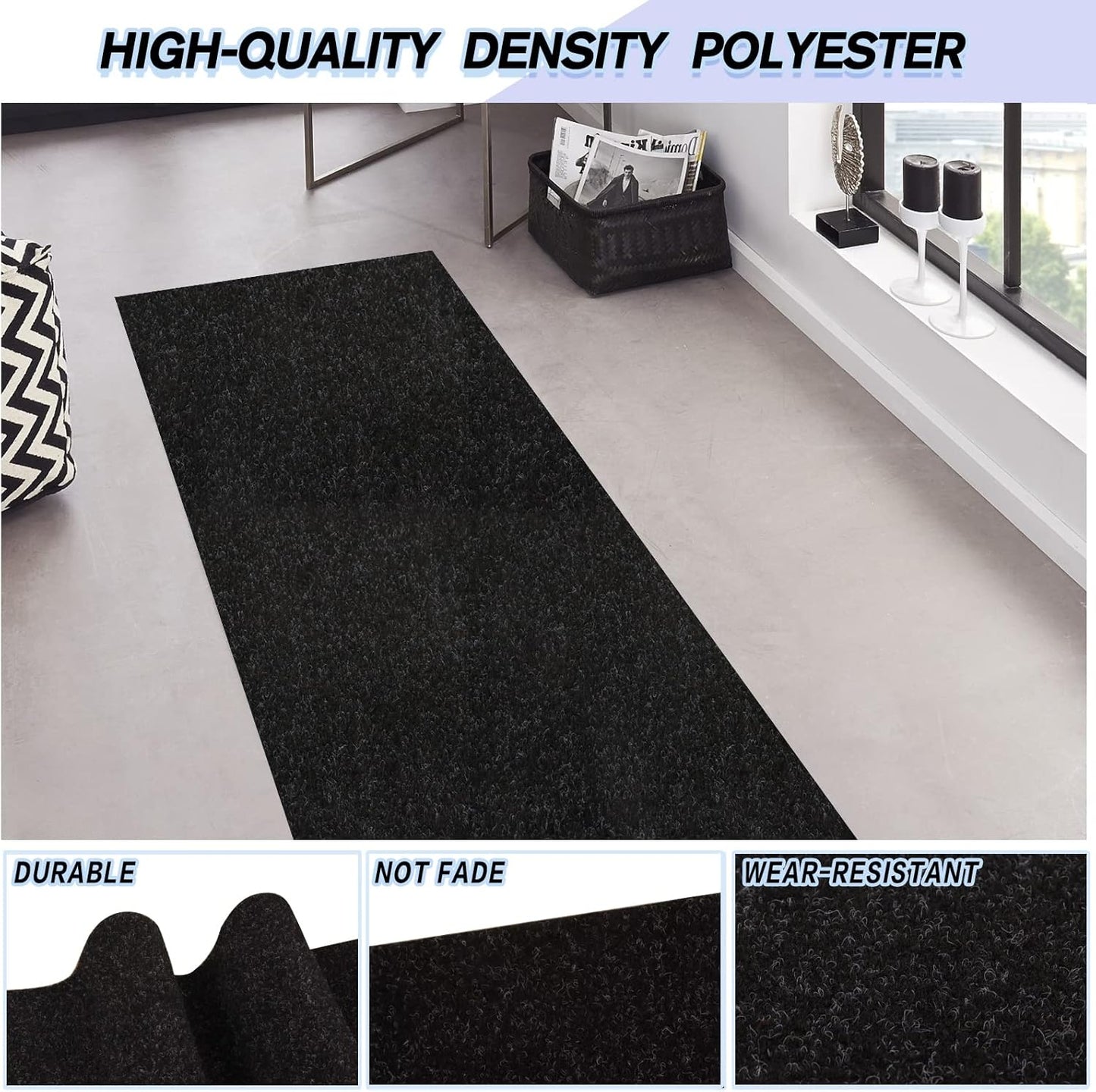 Custom Size Backed Non-Slip Area Rugs Runner, Easy Clean, Waterproof Runner Rugs for Hallway Entryway, Kitchen, Laundry, 4FT x 23FT, Black