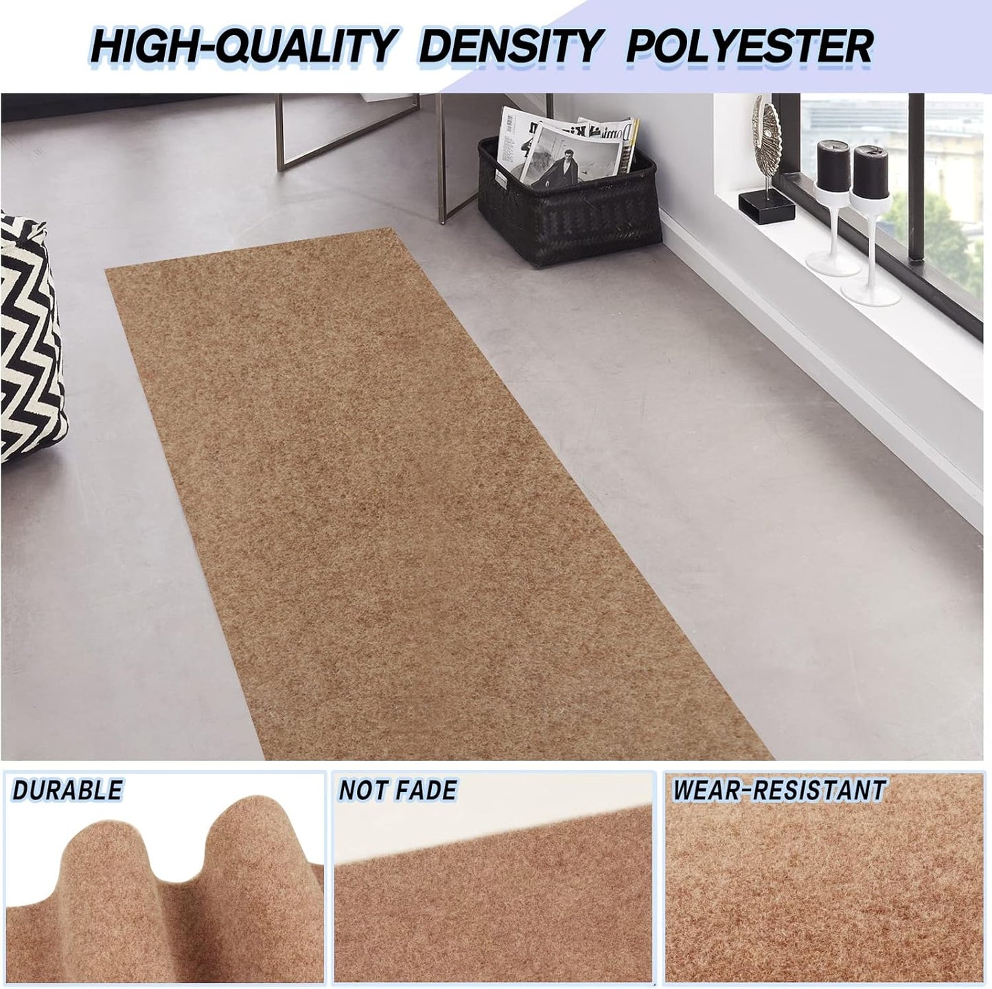 Custom Size Backed Non-Slip Area Rugs Runner, Easy Clean, Waterproof Runner Rugs for Hallway Entryway, Kitchen, Laundry, 4FT x 14FT, Beige